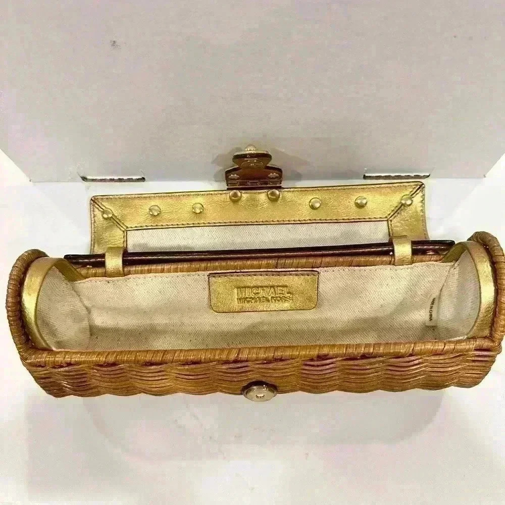 Michael Kors Santorini Gold Wicker Clutch - Picture 10 of 15